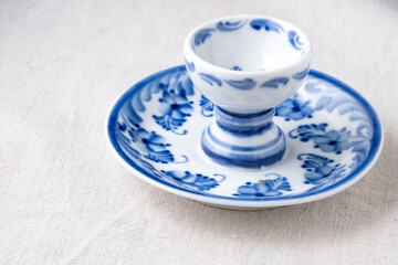 blue pattern plate for boiled egg on breckfast