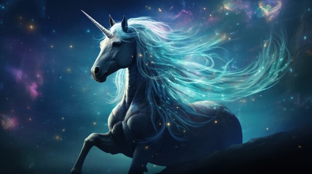Naklejki Unicorn with beautiful color on a white background. Generate AI image