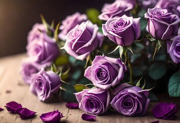 a romantic summer scene with a garden of purple roses
