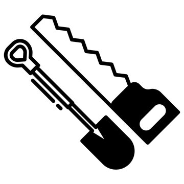 hand saw glyph and line vector illustration