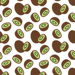 Kiwi seamless pattern on a white background. Cute hand drawn illustration