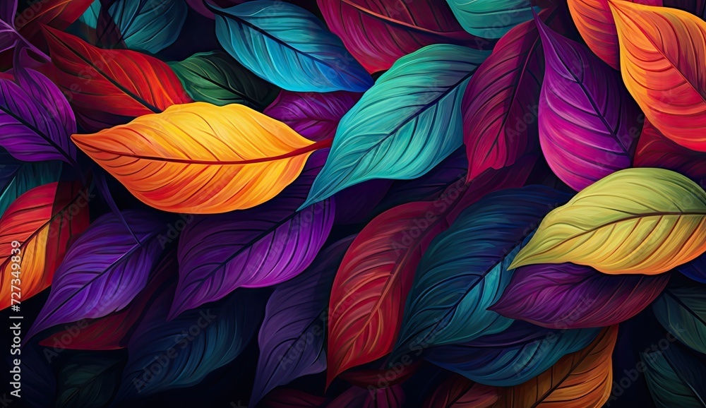 Poster delightful seamless pattern featuring an array of vibrant and colorful leaves, perfect for adding a 