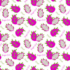 Pitaya seamless pattern on a white background. Cute hand drawn illustration