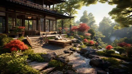 Obraz premium View from the beautiful residence to Japan Garden