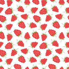 Raspberries seamless pattern on a white background. Cute hand drawn illustration