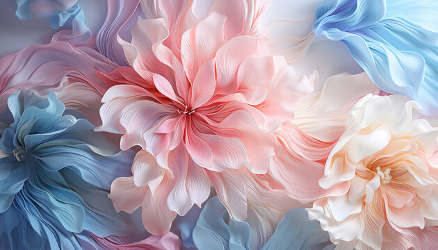 Abstract pastel colors 3d floral background. Floral banner. Flowing wave flower patterns in pastel colors