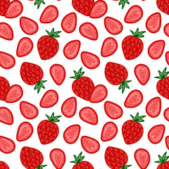 Strawberry seamless pattern on a white background. Cute hand drawn illustration
