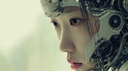 Obraz premium artificial intelligence woman asian with place for text. technology concept, future, present
