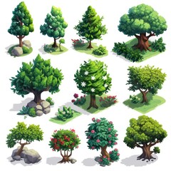 Collection of tree in isometric view , created as a mobile game environment asset