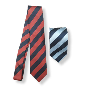 Red and blue regimental tie on a white background