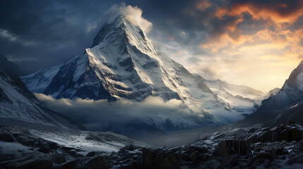 Mountain snow peak landscape - obrazy, fototapety, plakaty