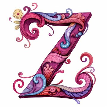 Alphabet letter "Z" with flowers and butterflies isolated on white background. Ai generative.