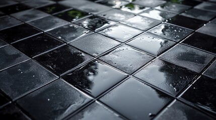 Black Tiled Floor After Rain