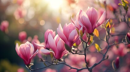 Spring background with blooming magnolias.
