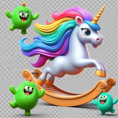 Unicorn with cute green monster