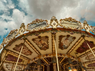 Ornate Merry-Go-Round in the heart of Strasbourg, France. A UNESCO World Heritage Site.