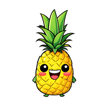 cute cartoon pineapple, smiling mushroom character, watercolor cute pineapple cartoon character style, t-shirt, mascot