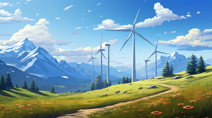 Wind turbines on beautiful sunny summer autumn