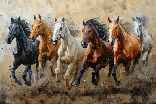 illustration paintings six horses of successful unique wall paintings