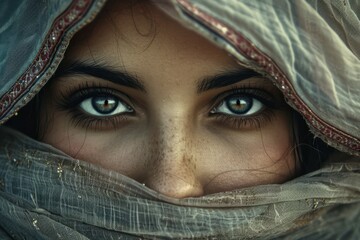Portrait of Pakistani woman in national clothes close up Pakistan detailed photography texture. Pakistan woman. Horizontal format