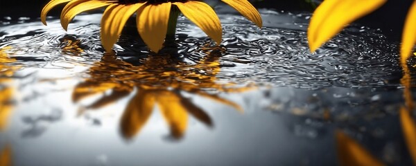 there is a yellow flower that is in the water - Powered by Adobe