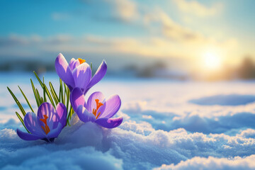 Beautiful first spring flowers. Background with selective focus and copy space