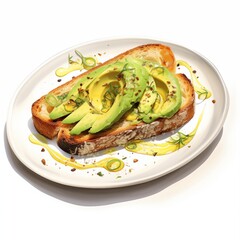 Fototapeta na wymiar Photo of a Delicious Plate of Avocado Toast on a White Background