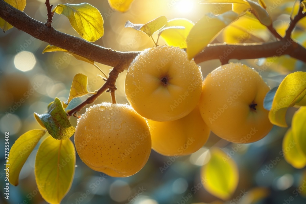 Poster orchard at dawn. background with selective focus and copy space