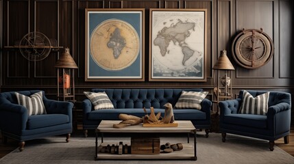 Fototapeta na wymiar Include maritime wall art, such as framed maps, seashell collections, or a personalized anchor nameplate, to complete the themear