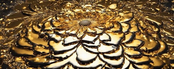 there is a gold flower that is in the middle of a black background