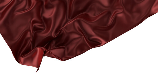 3d render of abstract red cloth falling. Silk drapery flies away.