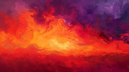 Abstract interpretation of a fiery sunset with vivid reds, oranges, and purples blending seamlessly wallpaper background