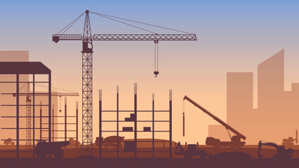 heavy construction machinery in the city. Vector illustration. - obrazy, fototapety, plakaty