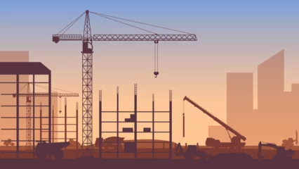 Foto op Plexiglas heavy construction machinery in the city. Vector illustration. © brovkoserhii