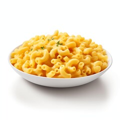 Side View of a Delicious Plate of Macaroni and Cheese on a White Background
