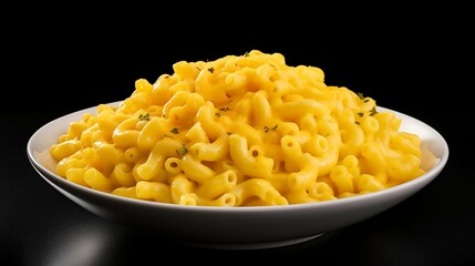 Side View of a Delicious Plate of Macaroni and Cheese on a Black Background
