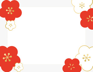 梅の文様の和風デザインカード、フレーム｜Print/Card/Gold/Japanese traditional pattern