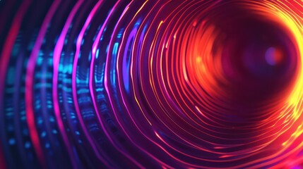 Obraz premium Circular soundwave background, featuring a futuristic RGB wallpaper with vibrant neon wave lights.
