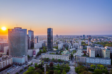 Fototapeta na wymiar Warsaw city with modern skyscraper at sunset