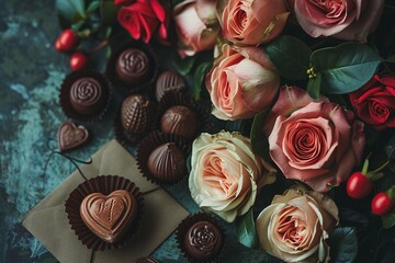 Valentine's Day Chocolate and Roses for Romantic Celebration