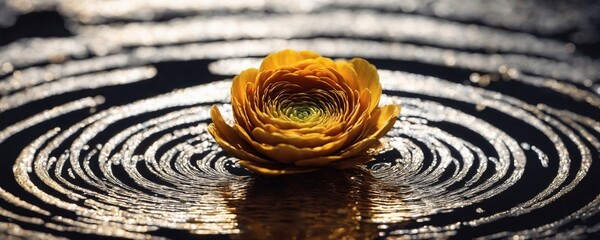 there is a yellow flower that is sitting in a puddle of water