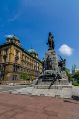 Jan Matejko Square and Grunwald Monument - Krakow, Poland. Architect and sculptor Antoni Wiwulski (1877 - 1919)