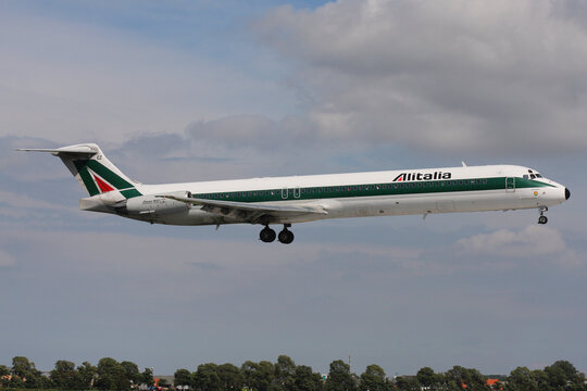 Schiphol, Netherlands - July 29, 2008: Italian Alitalia McDonnell Douglas MD-82 with registration I-DACZ on final for Amsterdam Airport Schiphol