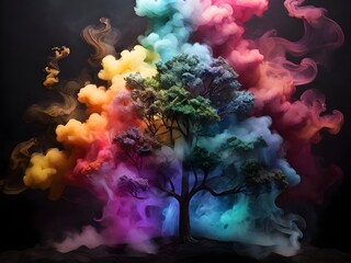 illustration of a colorful tree isolated in front of a white background