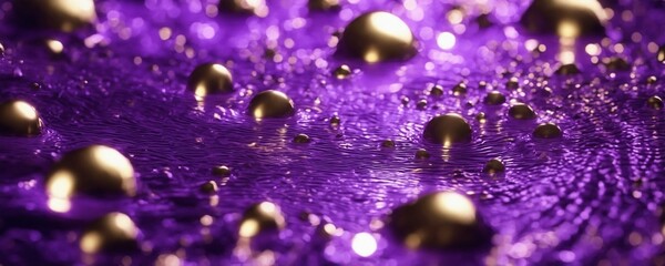 a close up of a purple surface with many shiny spheres
