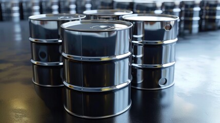 3D graphic depiction of crude oil barrels.