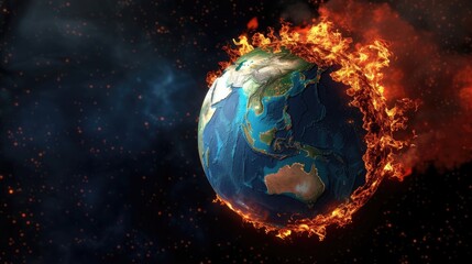 Burning Australia depicted in a 3D illustration of the Earth globe.