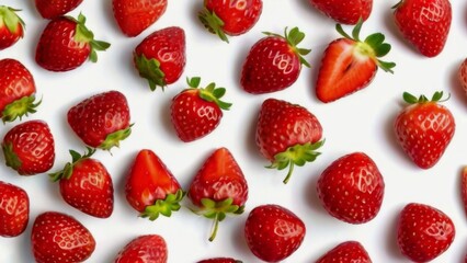 Pattern with juicy strawberry isolated on white background