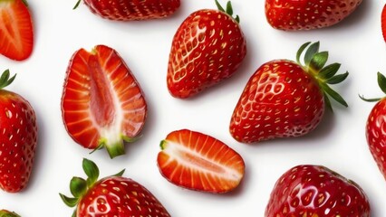 Pattern with juicy strawberry isolated on white background