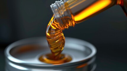 Motor oil pouring from a canister in a 3D illustration.